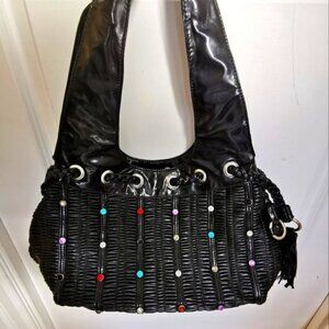 Vintage 80's vegan faux leather black purse shoulder bag mint condition